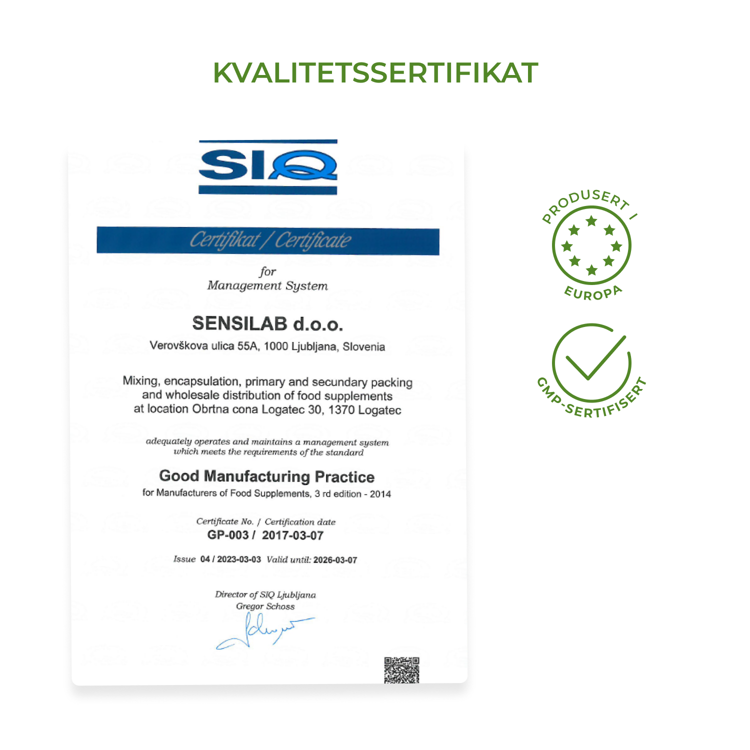 Glucorol Pro Certificate of Good Manufacturing Practice